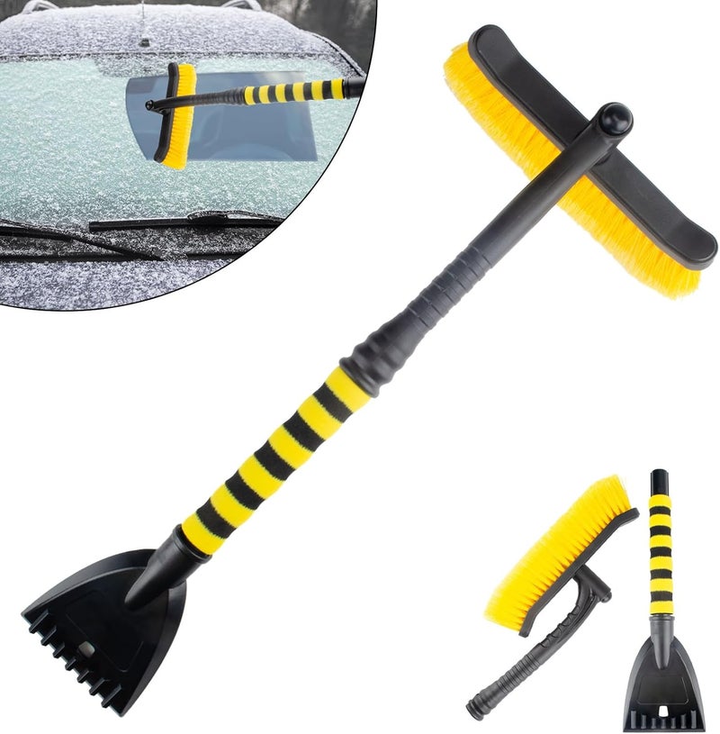 ecocstm Snow Brush and Detachable Ice Scraper, Snow Brush for Car Windshield with Foam Grip and 360° Pivoting Brush Head, 25.5 Inch Snow Brush with Ice Scrapers for Christmas Car, Cars, Trucks, SUVs (Orange) - Image 1