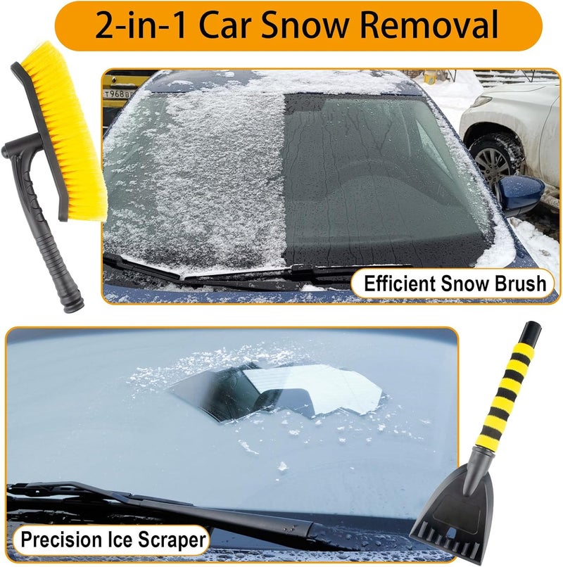 ecocstm Snow Brush and Detachable Ice Scraper, Snow Brush for Car Windshield with Foam Grip and 360° Pivoting Brush Head, 25.5 Inch Snow Brush with Ice Scrapers for Christmas Car, Cars, Trucks, SUVs (Orange) - Image 3