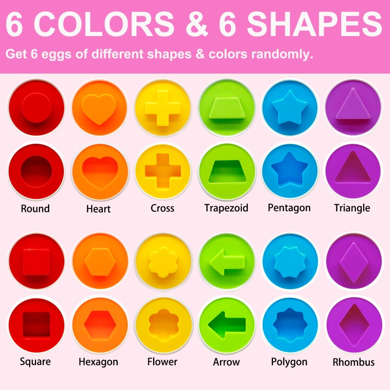 MOONTOY Toddler Toys Easter Eggs Learning Montessori Toys for 1 2 3 Year Old Girl Boy Kid Gift Matching Eggs Educational Color Sorting Baby Puzzle Cognitive Shape Sorter, 6 Eggs Easter Basket Stuffers - Image 5