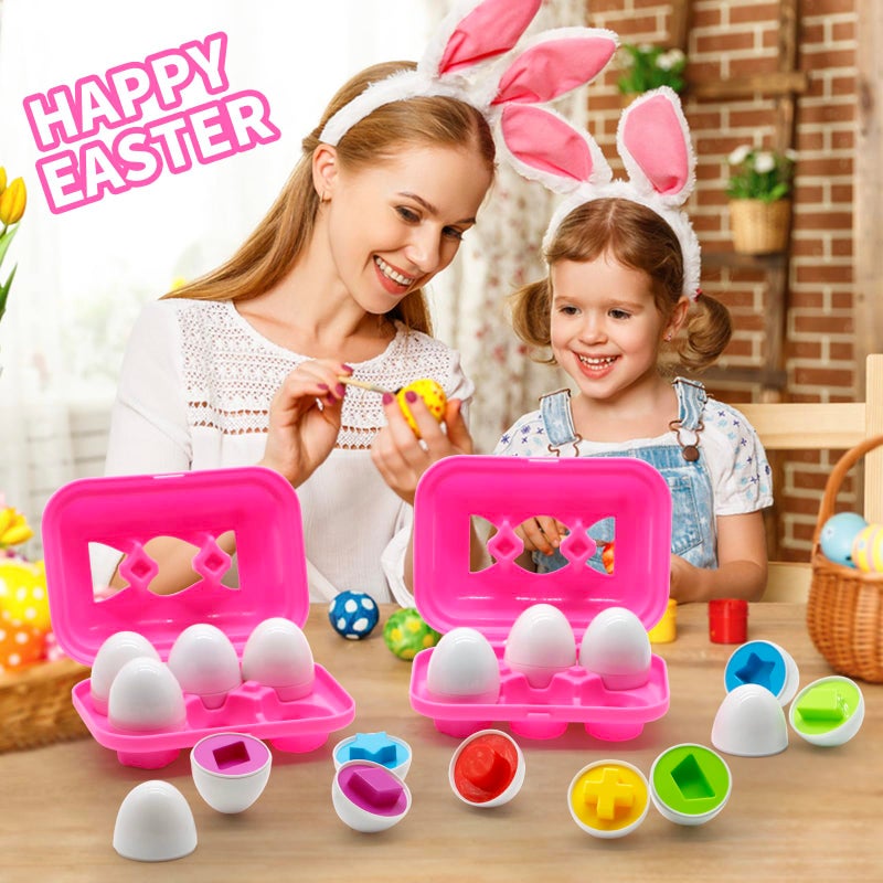 MOONTOY Toddler Toys Easter Eggs Learning Montessori Toys for 1 2 3 Year Old Girl Boy Kid Gift Matching Eggs Educational Color Sorting Baby Puzzle Cognitive Shape Sorter, 6 Eggs Easter Basket Stuffers - Image 4