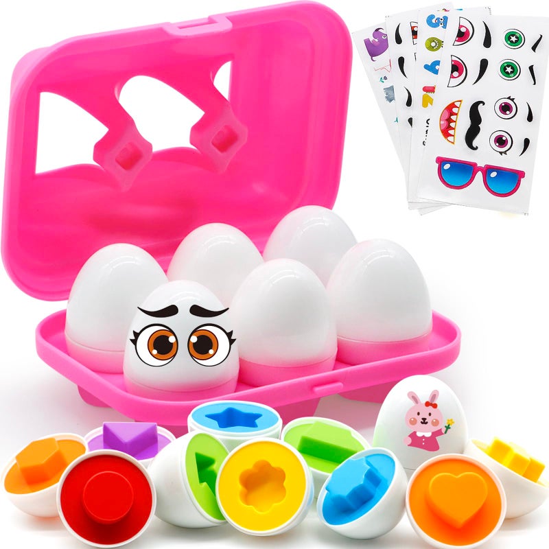 MOONTOY Toddler Toys Easter Eggs Learning Montessori Toys for 1 2 3 Year Old Girl Boy Kid Gift Matching Eggs Educational Color Sorting Baby Puzzle Cognitive Shape Sorter, 6 Eggs Easter Basket Stuffers - Image 1
