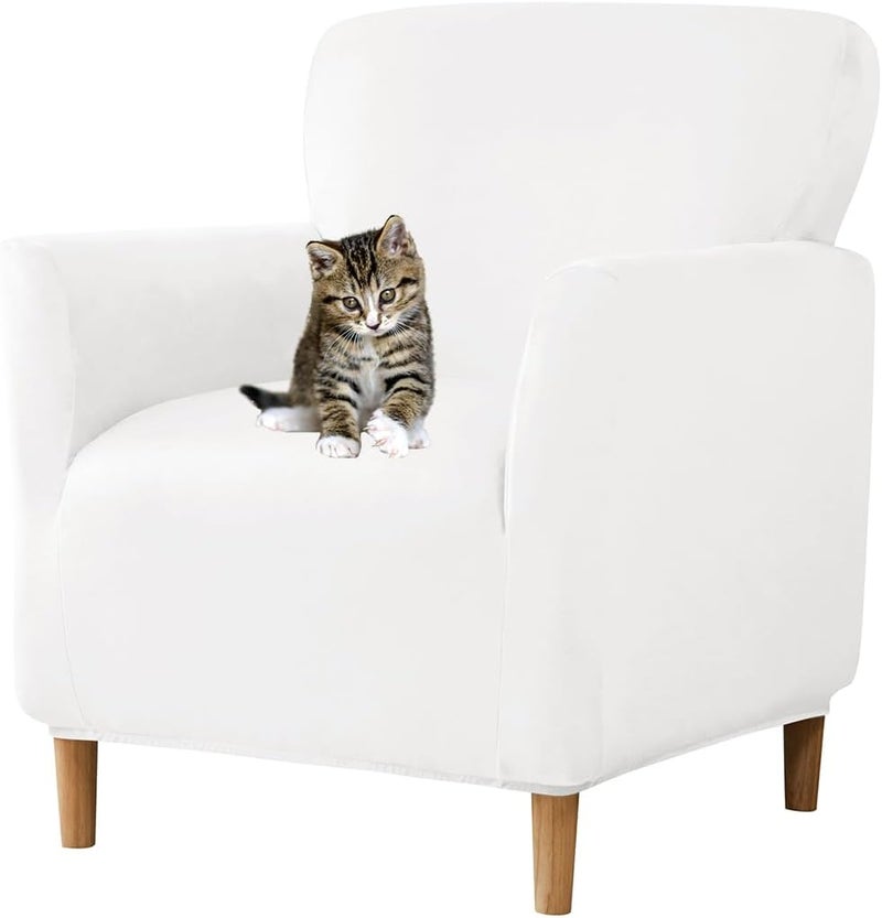 SONNACH Stretch Chair Covers with Arms 1-Piece Banquet Armchair Slipcover Velvet Mid Century Modern Armchair Slipcover Anti-Slip Furniture Protector for Living Room Friendly for Kids Pets (Off White) - Image 1