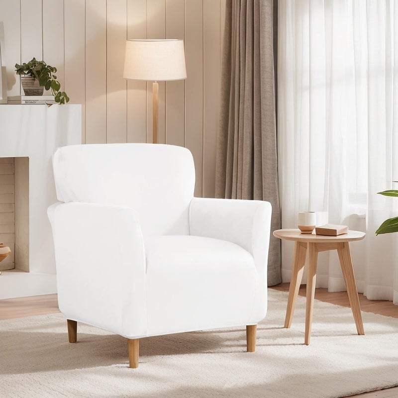 SONNACH Stretch Chair Covers with Arms 1-Piece Banquet Armchair Slipcover Velvet Mid Century Modern Armchair Slipcover Anti-Slip Furniture Protector for Living Room Friendly for Kids Pets (Off White) - Image 2