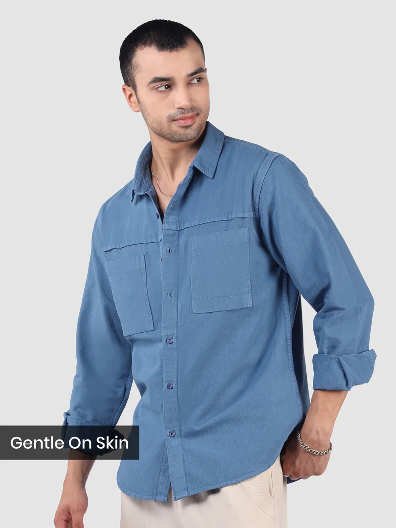 Beyoung Denim Blue Front Yoke Over Dyed Shirt