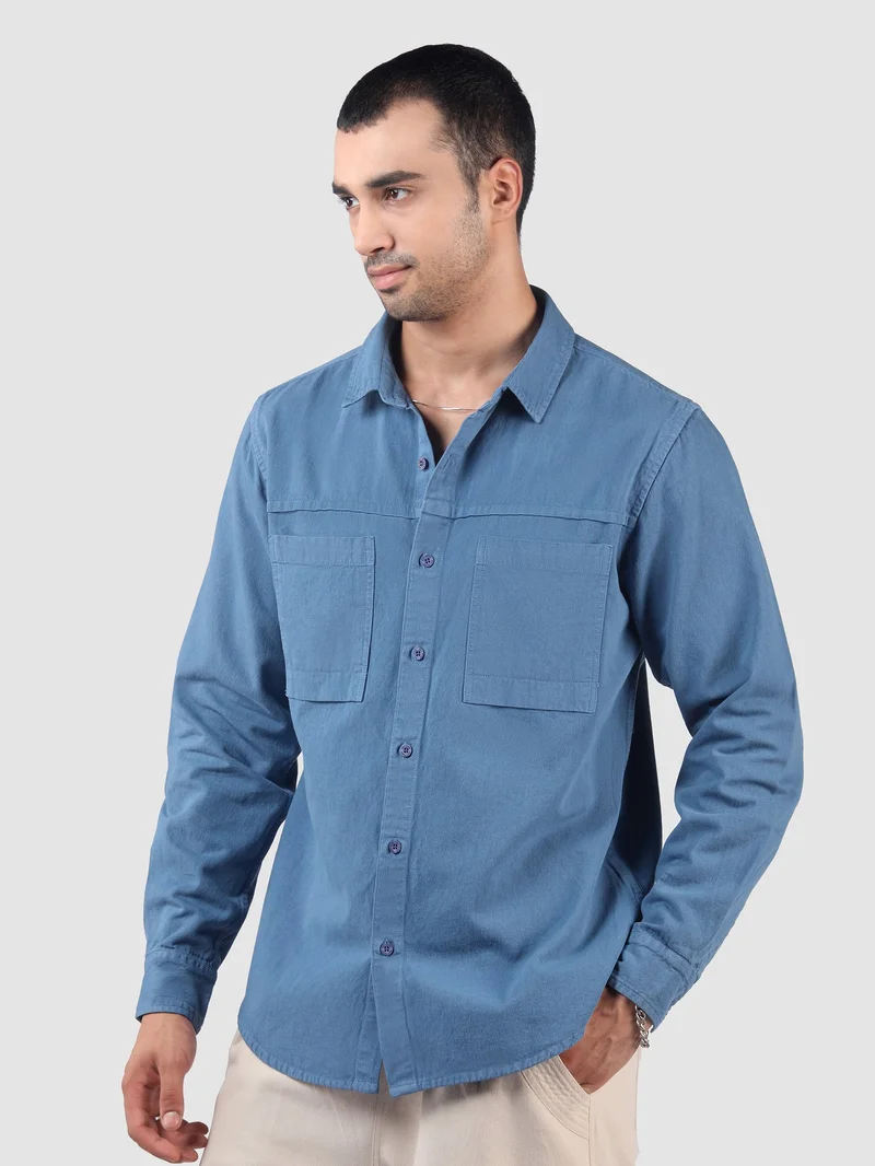 Beyoung Denim Blue Front Yoke Over Dyed Shirt