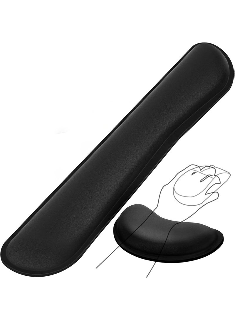 Upgrade Enlarge Gel Memory Foam Set Keyboard Wrist Rest Pad, Mouse Wrist Cushion Support for Office, Computer, Laptop, Mac, Comfortable, Lightweight for Easy Typing Pain Relief, Black - Image 1