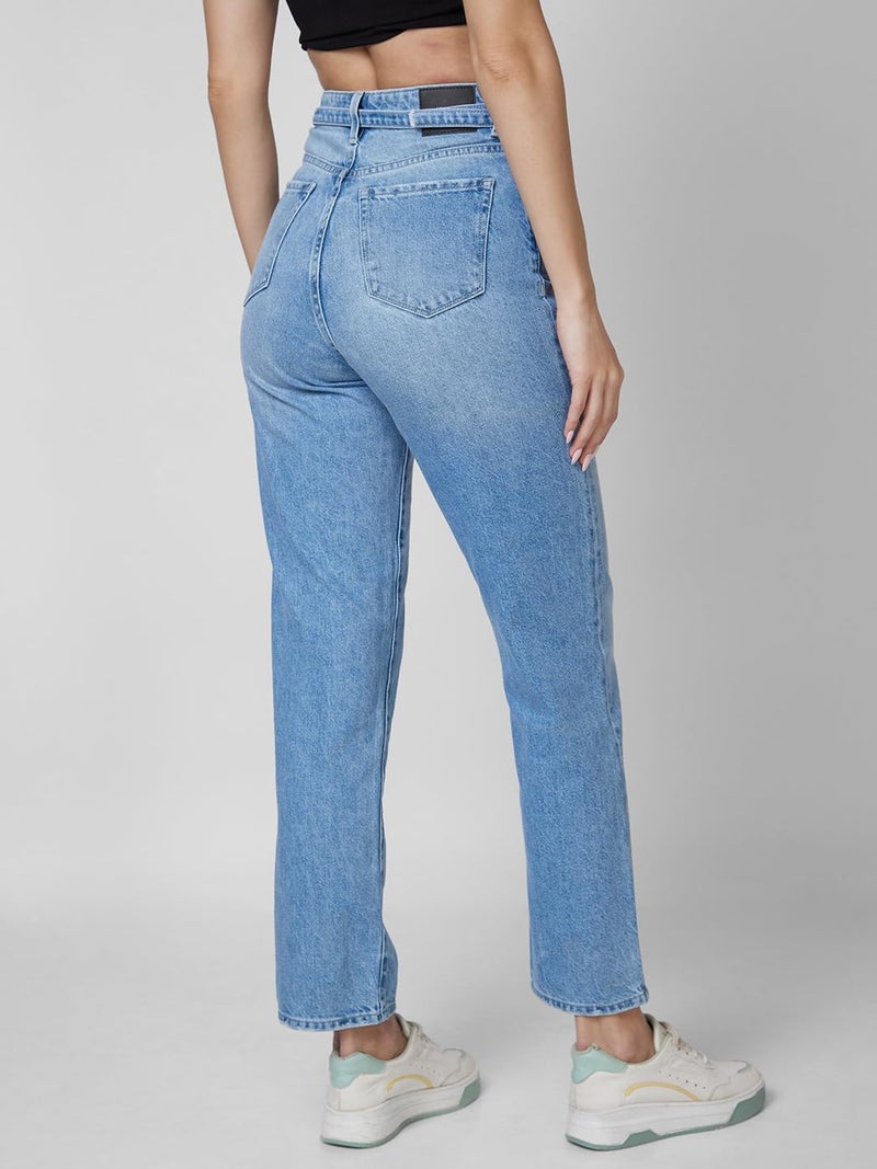 Spykar High Rise Straight Fit Blue Jeans for Women (Size: 28)-WDYNR1BD170 - Image 3