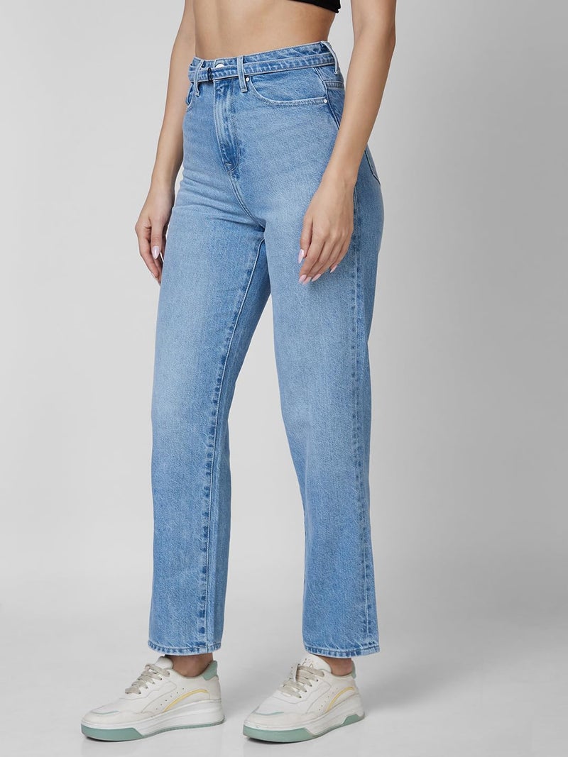 Spykar High Rise Straight Fit Blue Jeans for Women (Size: 28)-WDYNR1BD170 - Image 4