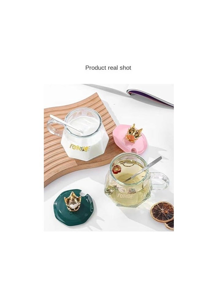 فورتون كوب زجاجي أنيق بغطاء تاج – تصميم فاخر للمشروبات الساخنة والباردة متعددة الالوان - Image 4