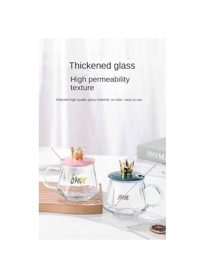 فورتون كوب زجاجي أنيق بغطاء تاج – تصميم فاخر للمشروبات الساخنة والباردة متعددة الالوان - Image 5