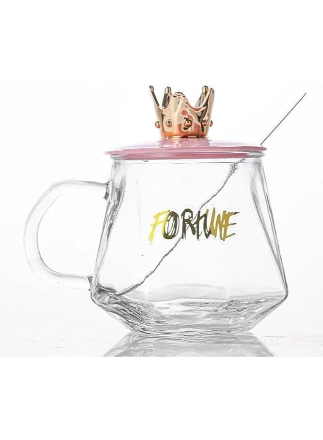 فورتون كوب زجاجي أنيق بغطاء تاج – تصميم فاخر للمشروبات الساخنة والباردة متعددة الالوان - Image 1