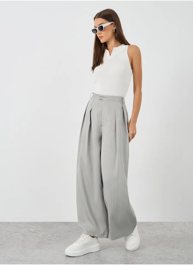 ستايلي Styli Striped Pleated Wide Leg Pants