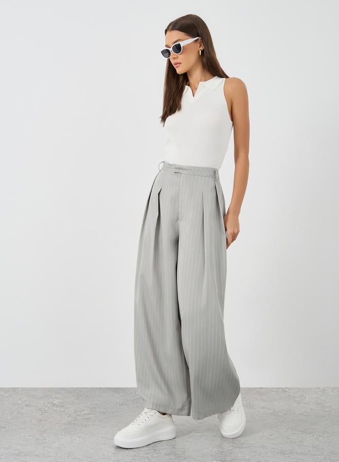 ستايلي بنطلون واسع مطوي مخطط ستايلي - Image 1