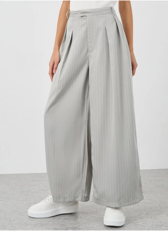 ستايلي Styli Striped Pleated Wide Leg Pants
