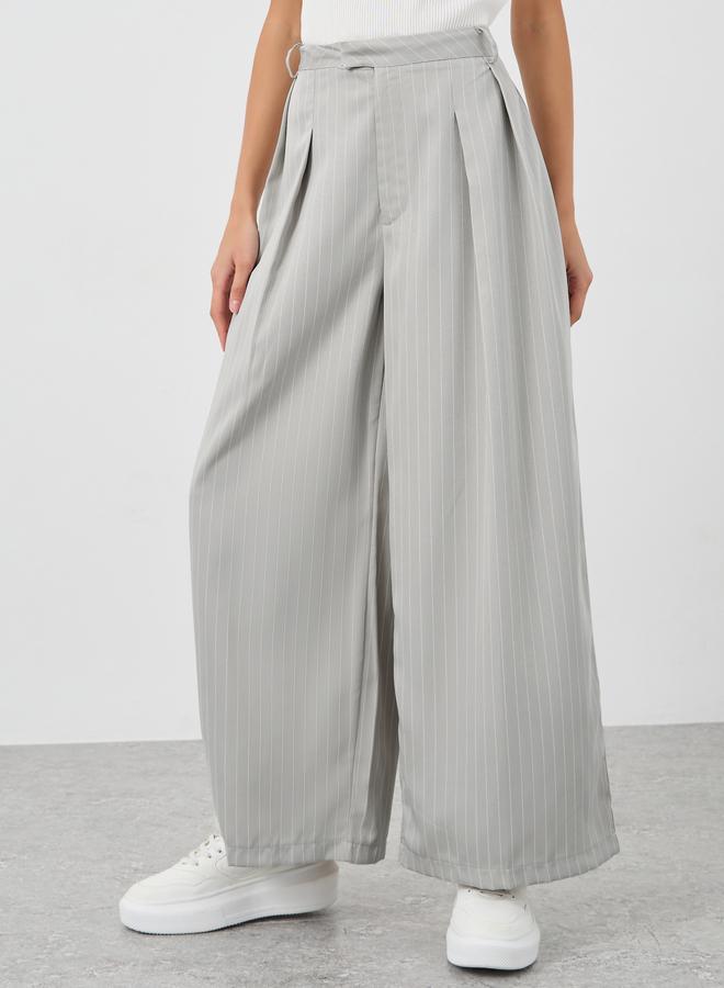 ستايلي بنطلون واسع مطوي مخطط ستايلي - Image 2