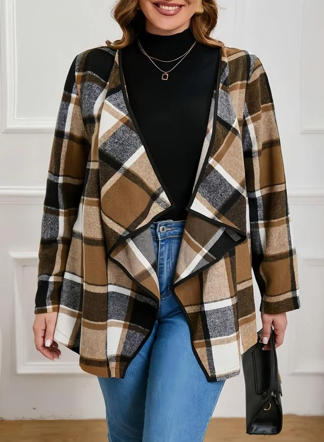 Take Two Plus Size Plaid Wrap Cardigan Coat