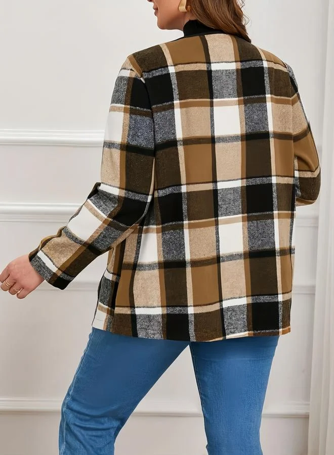 Take Two Plus Size Plaid Wrap Cardigan Coat