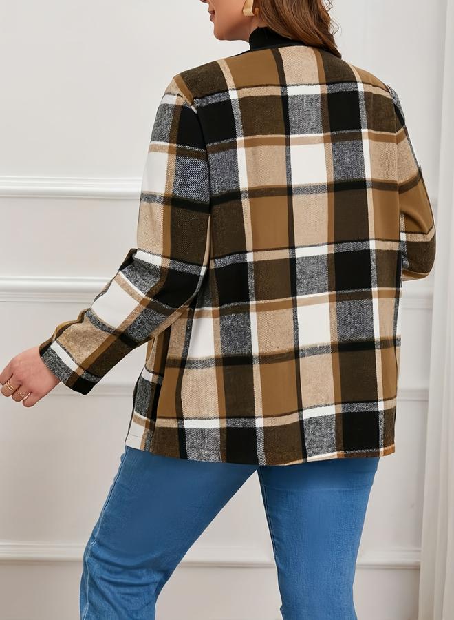 Take Two Plus Size Plaid Wrap Cardigan Coat - Image 2