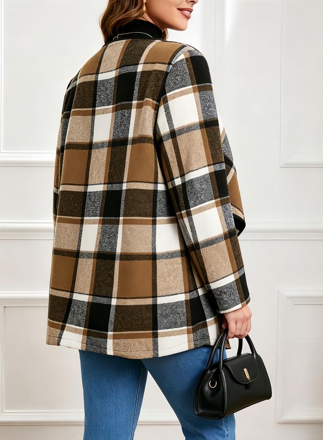 Take Two Plus Size Plaid Wrap Cardigan Coat - Image 5