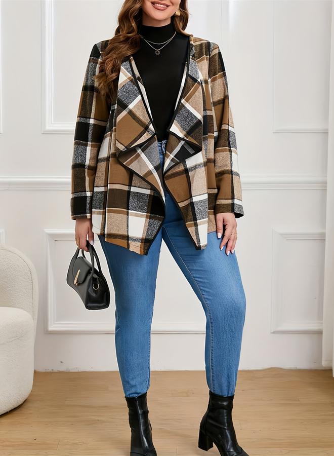 Take Two Plus Size Plaid Wrap Cardigan Coat - Image 3