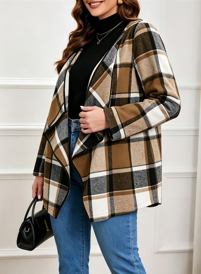Take Two Plus Size Plaid Wrap Cardigan Coat - Image 4