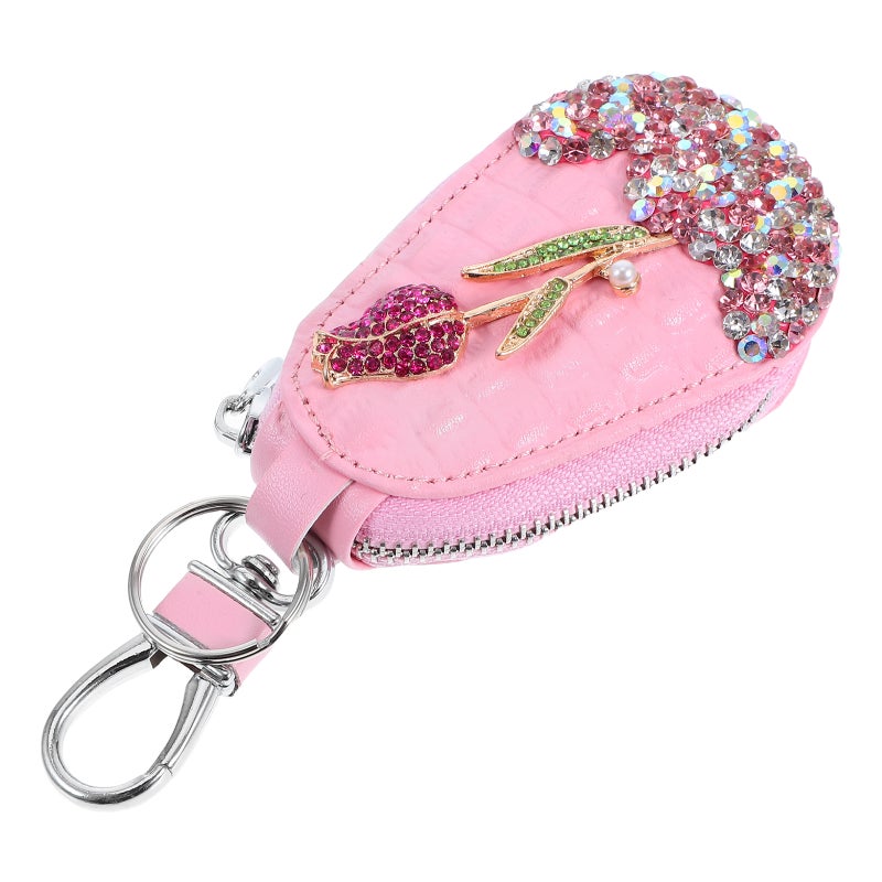 Car Key Bag Rhinestones Rose Flower Car key Protector Holder Pouch Remote Case Portable For Keychain Sleeve Accessory For Women - Image 4