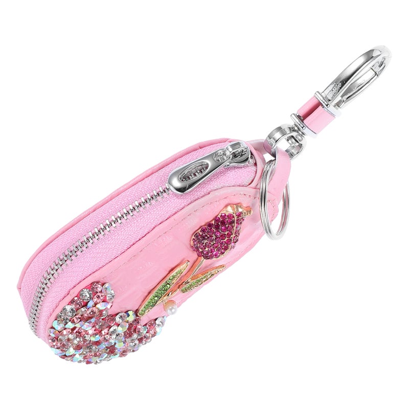 Car Key Bag Rhinestones Rose Flower Car key Protector Holder Pouch Remote Case Portable For Keychain Sleeve Accessory For Women - Image 3