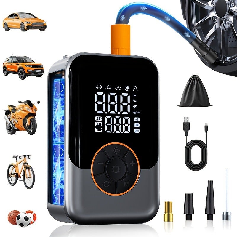 SUITU Portable Wireless Air Compressor Tire Inflator with Digital Display, Rechargeable Battery, LED Light for Car, Motorcycle, Bicycle Tires and Sports Balls - Image 1