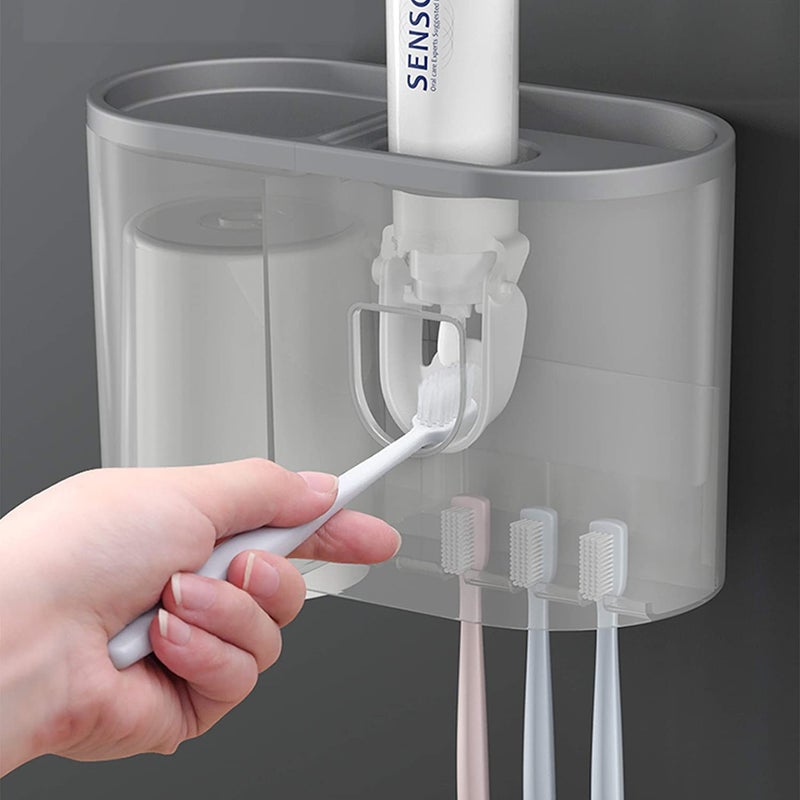 tgopit Toothbrush Holder Wall Mounted Toothpaste Dispenser Kit with DustProof Cover 4 Toothbrush Slots Cosmetic Organizer Magnetic SpaceSaving Bathroom Accessories Organizer 1 Cup - Image 4