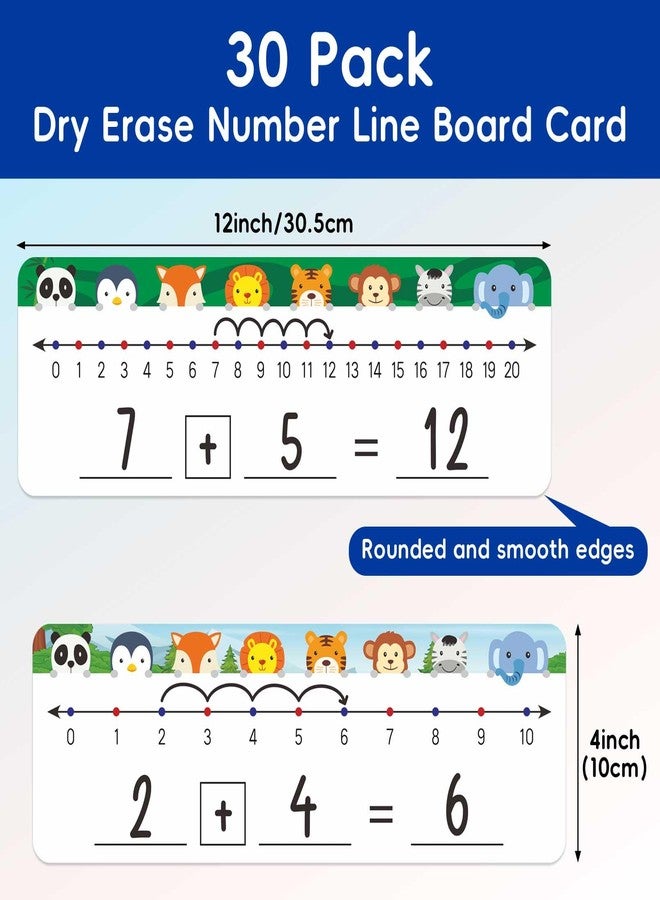 Jauisus 30 Pcs Number Line Dry Erase Whiteboard Card, 4”x12” Double Sided Dry Erase Board 0-10 on One Side 0-20 on Other Side, Students Home Classroom Must Haves Math White Board - Image 2