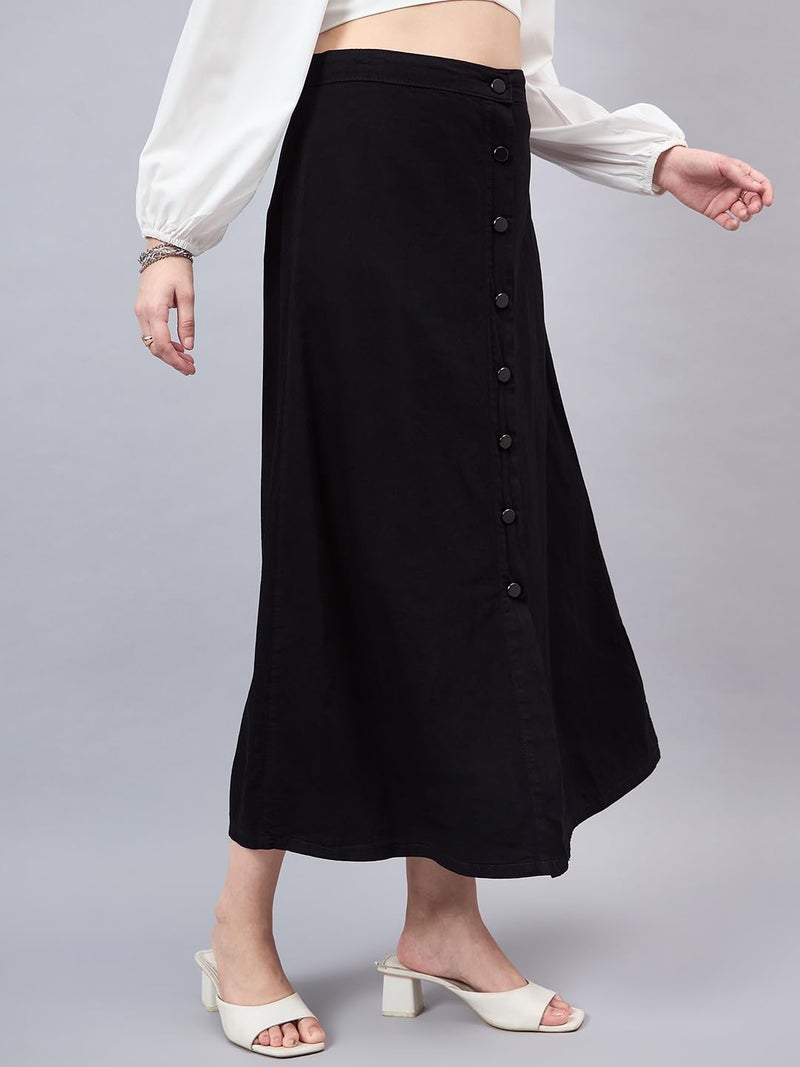 Style Quotient Women Black A-Line Maxi Denim Skirt - Image 3