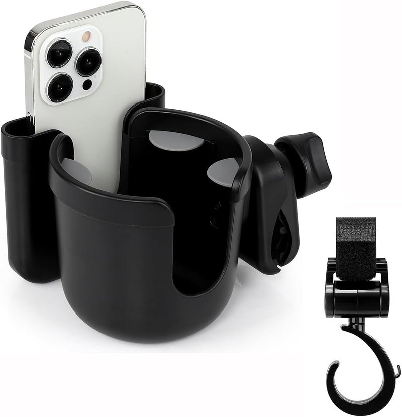 accmor Long term heavy use compatible Stroller Cup Holder with Hook, Bike Cup Holder, Universal Cup Holder for Uppababy Nuna Doona Strollers, 2-in-1 Cup Phone Holder for Stroller, Bike, Wheelchair, Walker, Scooter High precision lightweight material - Image 1