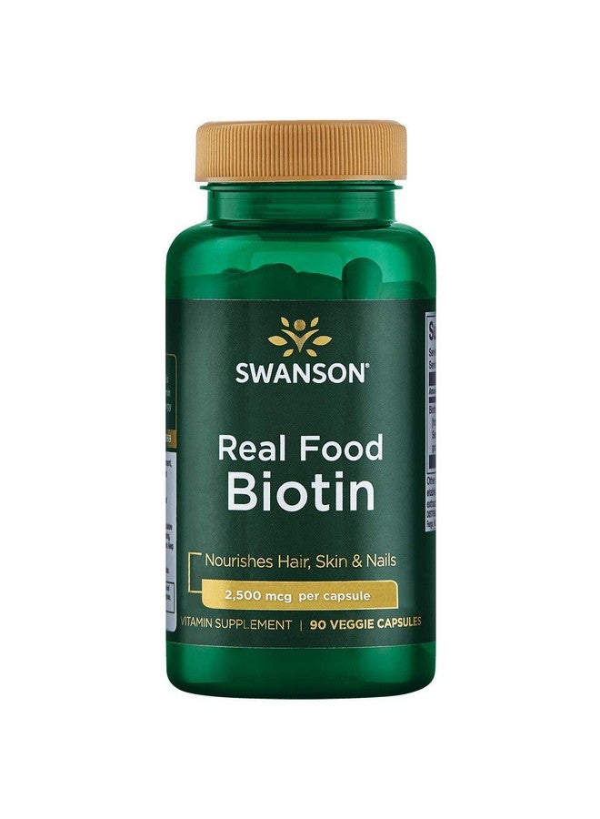 SWANSON Real Food Biotin Vitamin B 7 Hair Skin Nail Metabolism Health From Organic Hummingbird Tree Extract Vegan Gluten Free Non Gmo B7 5000 Mcg 90 Veggie Capsules (Caps) - Image 2