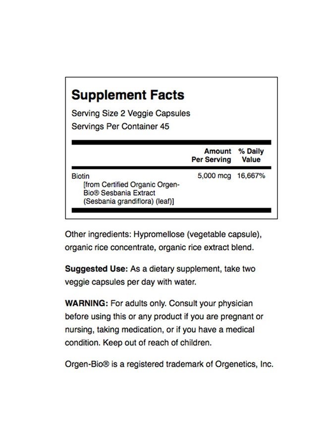 SWANSON Real Food Biotin Vitamin B 7 Hair Skin Nail Metabolism Health From Organic Hummingbird Tree Extract Vegan Gluten Free Non Gmo B7 5000 Mcg 90 Veggie Capsules (Caps) - Image 4