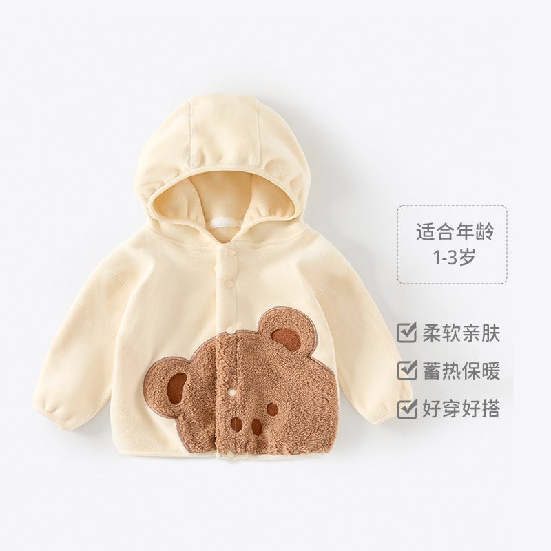 Baby Fleece-Lined Coat Hooded Children'S Coat Boys And Girls Cardigan Winter Fleece-Lined Ollie Velvet Double-Sided Fleece - Image 1