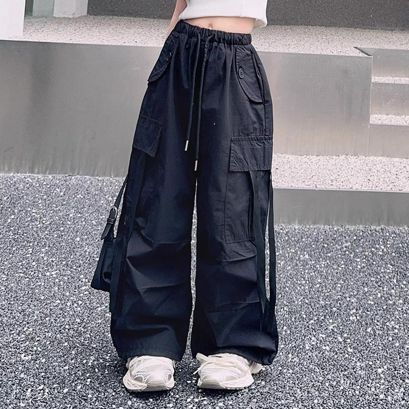 Girls' Fashion Workwear Casual Pants 2025 New Style Girls Loose Spice Girl Style Ribbon Long Pants - Image 1