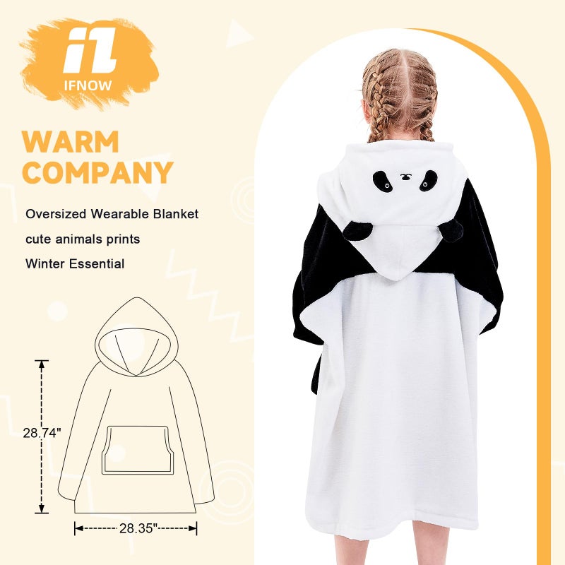 IFNOW Wearable Blanket Hoodie for Kids  Oversized Warm Cozy Teen Blanket Sweatshirt Animal Hoodie with Portable Foldable Blanket Pillow for Boys Girls  Cuffs with Animal Embroidery  (5-15 Years) Panda - Image 4