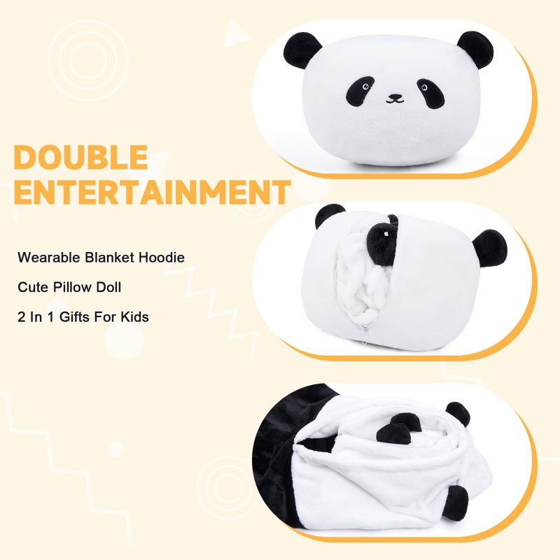 IFNOW Wearable Blanket Hoodie for Kids  Oversized Warm Cozy Teen Blanket Sweatshirt Animal Hoodie with Portable Foldable Blanket Pillow for Boys Girls  Cuffs with Animal Embroidery  (5-15 Years) Panda - Image 5