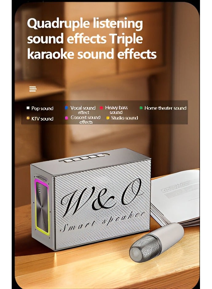 W&O Portable Smart Bluetooth Speaker with Two Wireless Microphones Built-in RGB Light Support TWS/AUX/USB/TF - Image 5
