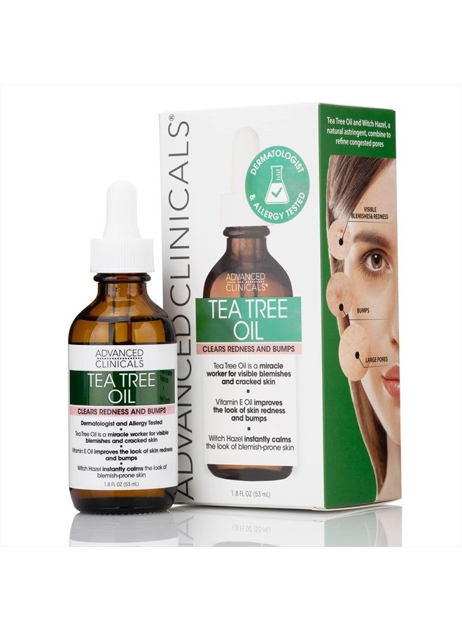 Advanced Clinicals Tea Tree Oil Facial Skin Care Serum Spot Treatment Targets Redness, Bumps, Acne, & Dry Itchy Skin - Pure Tea Tree Skincare W/Vitamin E, Witch Hazel, & Sunflower Extract, 1.8 Fl Oz - Image 1