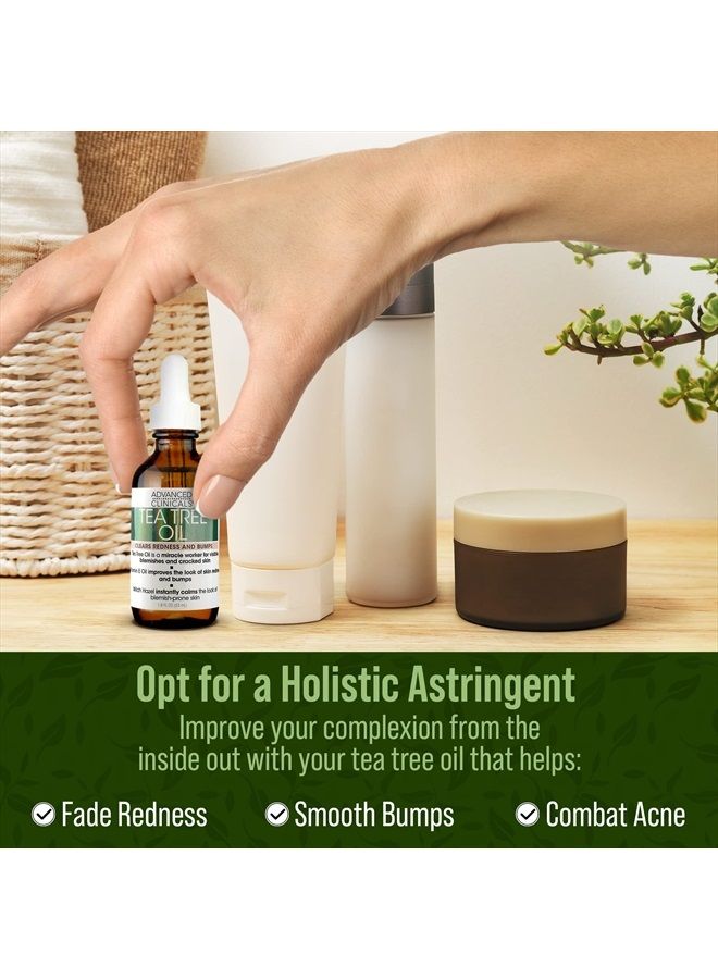 Advanced Clinicals Tea Tree Oil Facial Skin Care Serum Spot Treatment Targets Redness, Bumps, Acne, & Dry Itchy Skin - Pure Tea Tree Skincare W/Vitamin E, Witch Hazel, & Sunflower Extract, 1.8 Fl Oz - Image 3