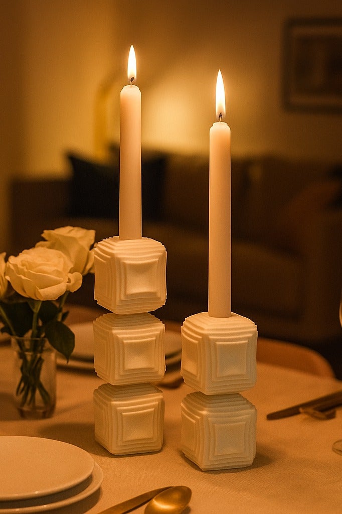 YINZUO YINZUO Modern Decorative Stylish Candle Holder White Plastic Fiber Taper Candle Holder with Artistic Open Best Design for Home Decor, Dining Table, or Mantel Display (Design 5) - Image 1