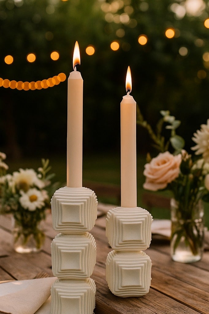 YINZUO YINZUO Modern Decorative Stylish Candle Holder White Plastic Fiber Taper Candle Holder with Artistic Open Best Design for Home Decor, Dining Table, or Mantel Display (Design 5) - Image 5