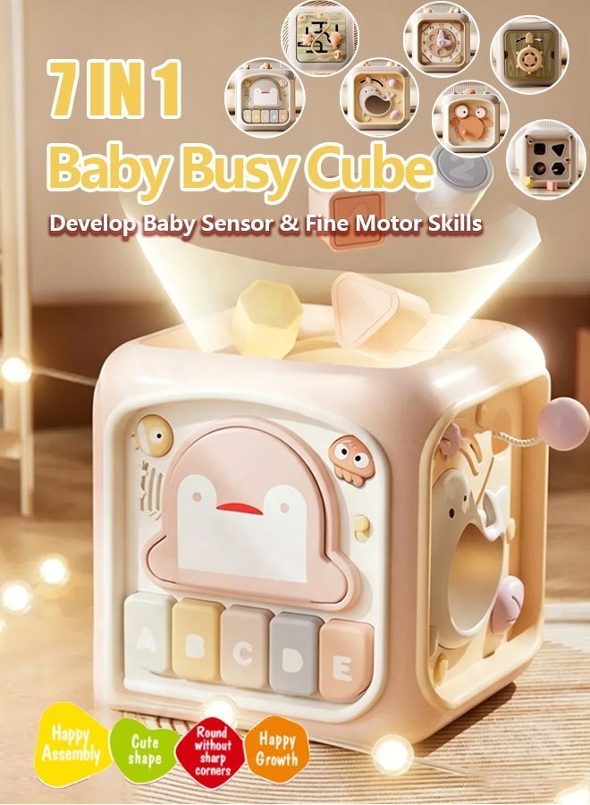 Montessori Toys,7 in 1  Busy Activity Cube,Baby Activity Center Shape Sorter,  Shape Sorter Cube,Early Learning Interactive Montessori Toys Gifts for Toddlers Boys Girls,  Learning Fine Motor Skills,for Travel Toddlers Kids Children Baby - Image 1