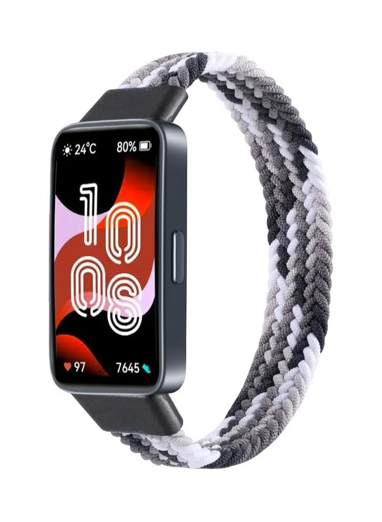 Braided Strap Compatible with for Huawei Band 9/8 Replacement Watchband, Woven Nylon Elastic Loop Stretchy Band with Huawei Band 8/9 Medium Size (colorful Black)