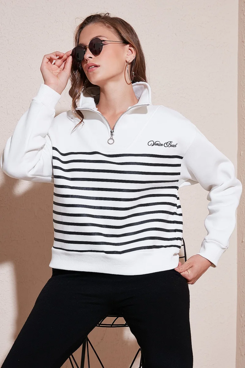ليلا Stretch Oversize Fit Half Zipper Stand Collar Sweat Women's Sweat 5865883