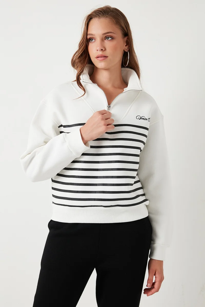 ليلا Stretch Oversize Fit Half Zipper Stand Collar Sweat Women's Sweat 5865883