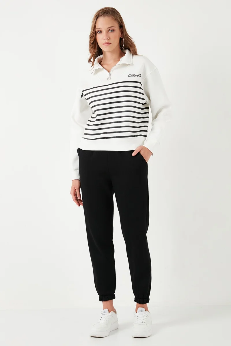 ليلا Stretch Oversize Fit Half Zipper Stand Collar Sweat Women's Sweat 5865883