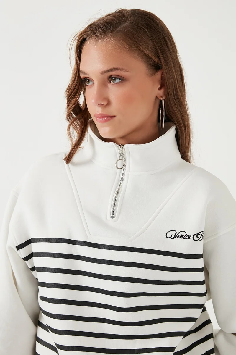 ليلا Stretch Oversize Fit Half Zipper Stand Collar Sweat Women's Sweat 5865883