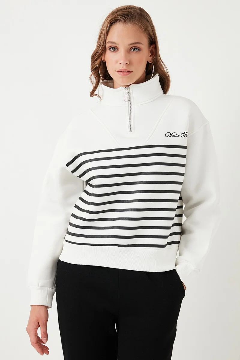 ليلا Stretch Oversize Fit Half Zipper Stand Collar Sweat Women's Sweat 5865883